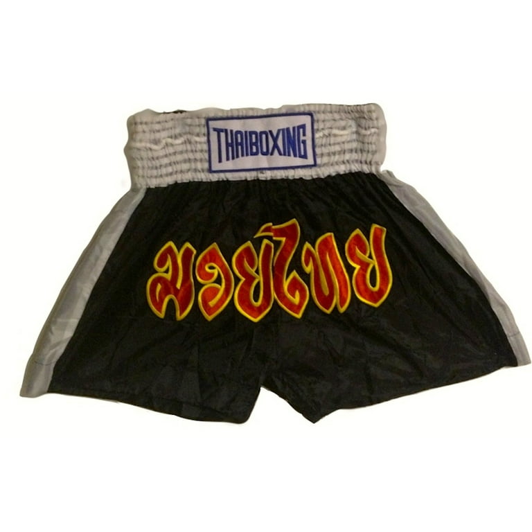 Muay Thai Boxing Shorts for Adult - Black and store Yellow with Thai Stripe