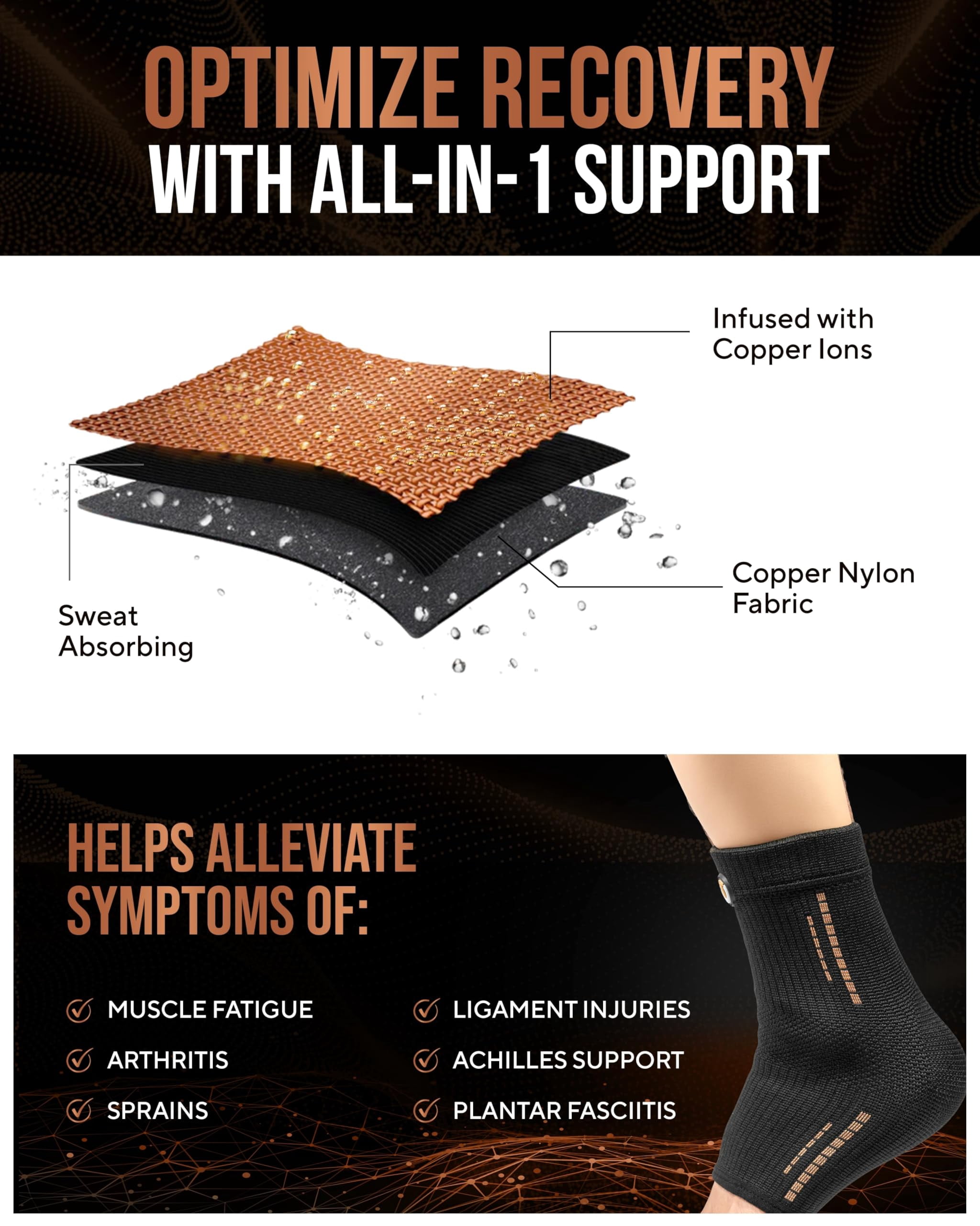 TheraCopper Copper Ankle Brace (2 Pack) — Compression Ankle Sleeves for Men & Women — Copper-Infused Fabric with Supportive Compression Fit for Daily Wear, Active Lifestyle, Fitness & Training (XX-La