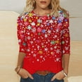 thumbnail image 2 of Women's Christmas Outfit Plus Size Snowflake Print Top Womens Tunic Tops 3/4 Sleeve Round Neck Casual T Shirt Vacation Shirts, 2 of 5