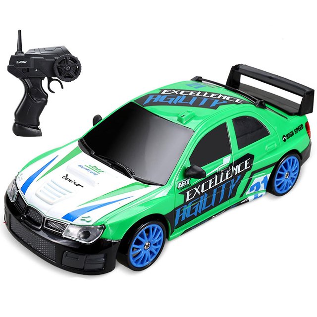 Coche de control remoto 4WD Drift, escala 1/24, 2,4 GHz, con neumáticos intercambiables y luces geniales