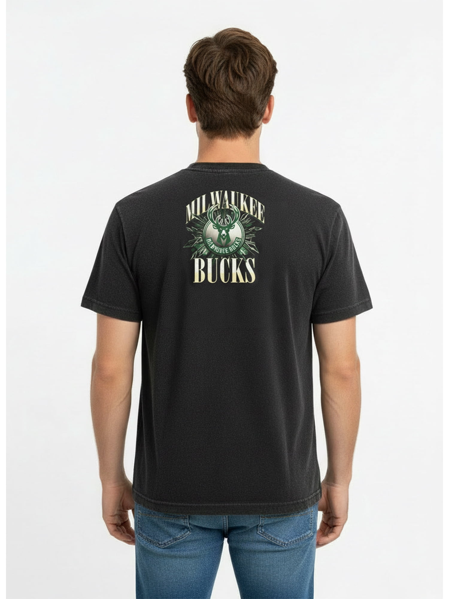 NBA Milwaukee Bucks Men's & Big Men's Front & Back Boxy Fit Mineral Wash Graphic T-Shirt, Sizes XS–4XLT, 2XB–5XB