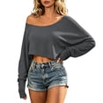 thumbnail image 3 of Auralook Womens Off the Shoulder Cropped Tops Long Sleeve Loose Fit Fall Basic Tee Casual Everyday Sports Pullover Shirts, 3 of 9
