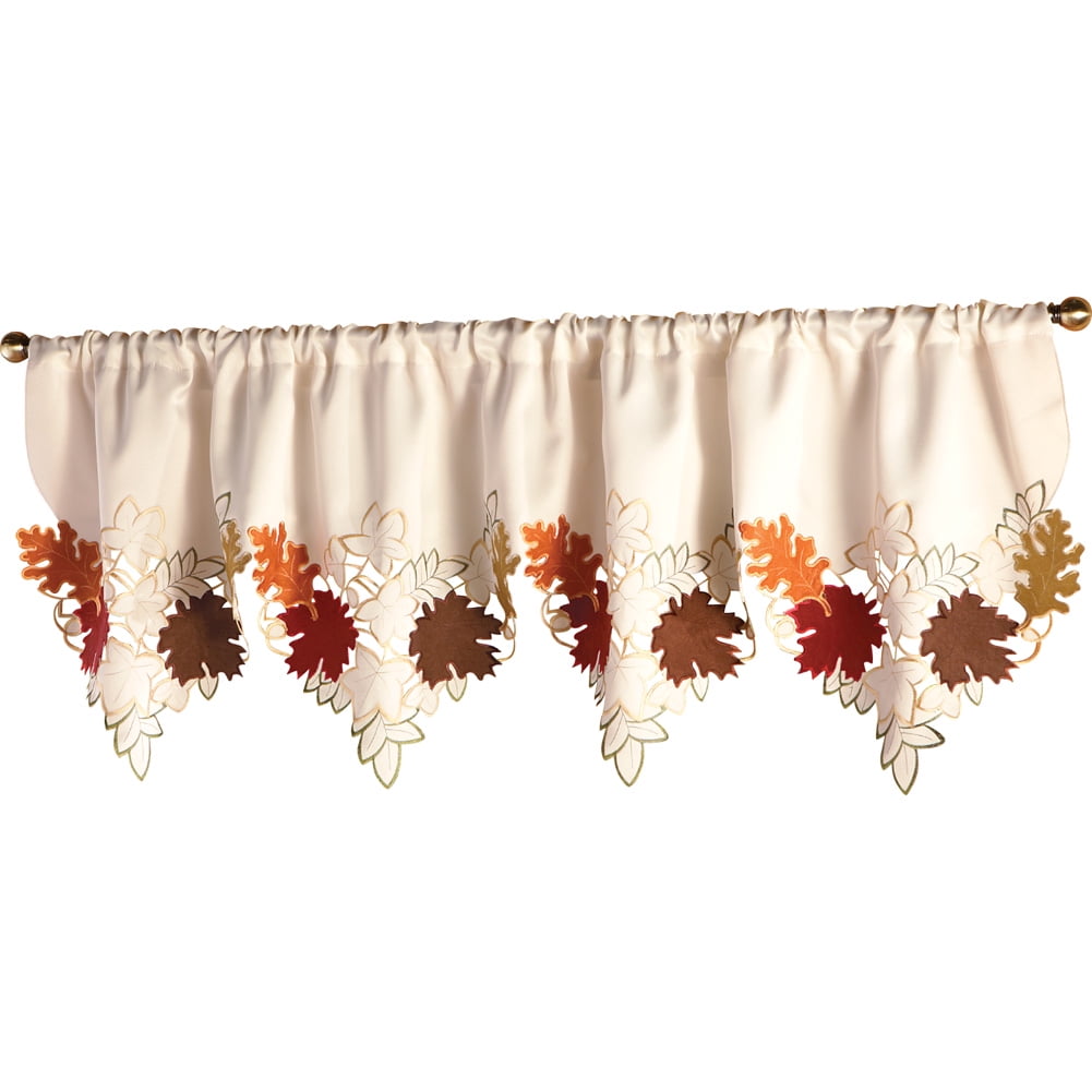Collections Etc Decorative Leaf Fall Window Valance, Rod Pocket Top, 67' W