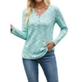 thumbnail image 3 of Womens Waffle Knit Tops V Neck Long Sleeve Shirts Dresy Casual Blouses Fall Outfits 2025 Green XXL, 3 of 9