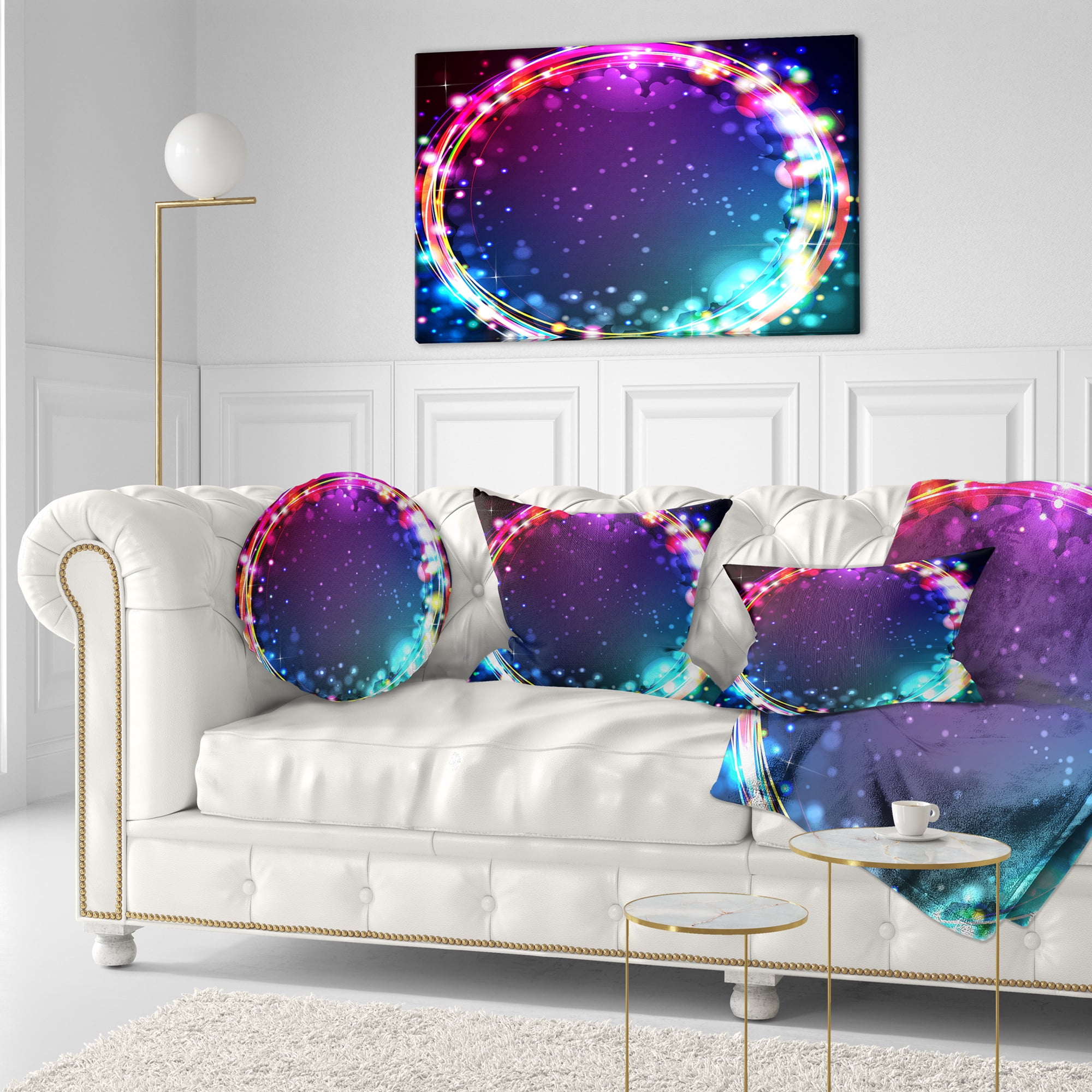 Designart Purple Blue Circle Lights - Abstract Throw Pillow - 12x20