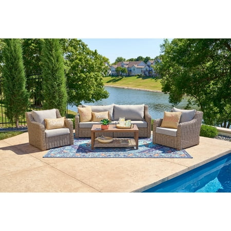 Vineego Patio Conversation Set Outdoor Furniture Set PE Rattan Set of 3, Brown/Beige