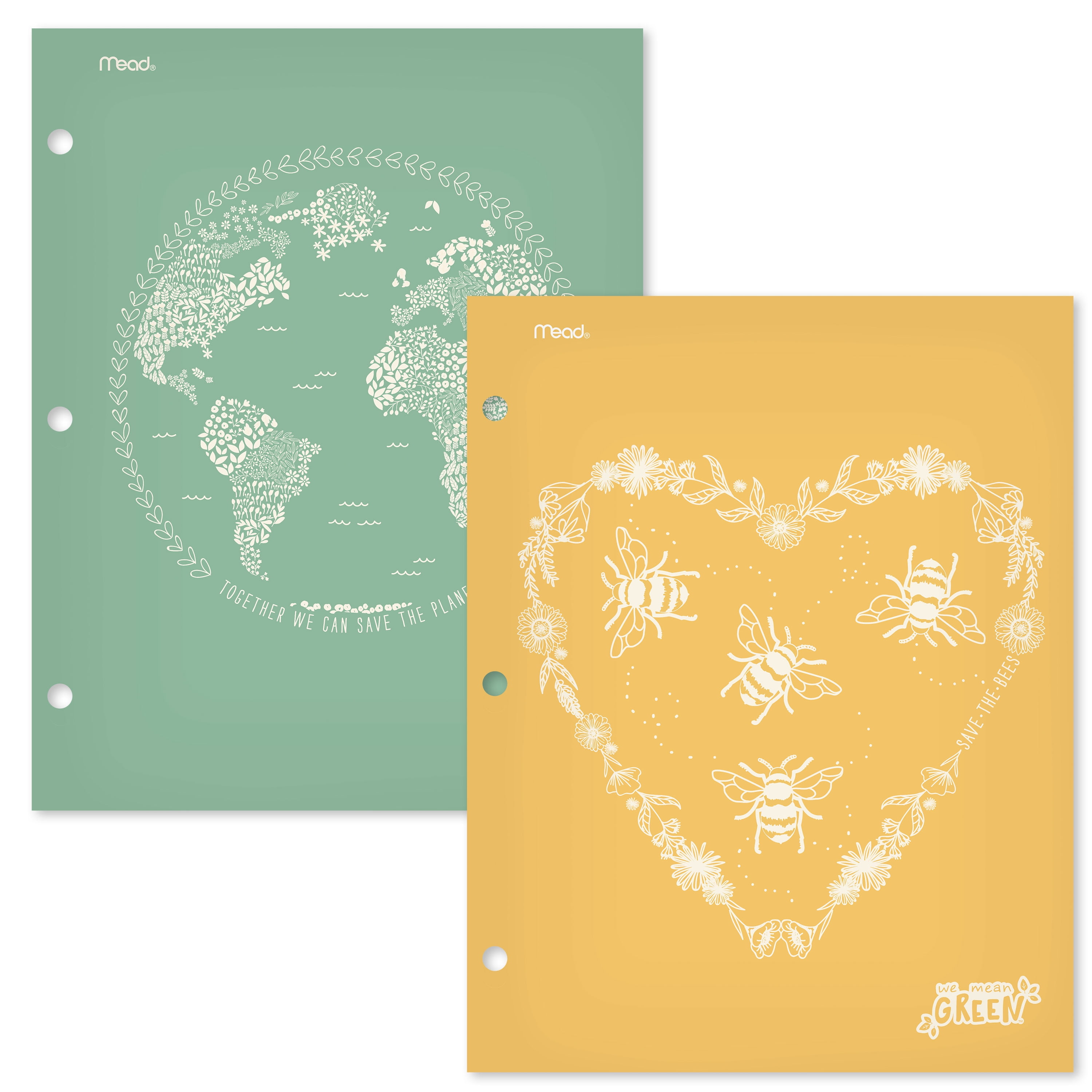 Mead We Mean Green 2Pocket Paper Folder, 2 Pack, Yellow and Green