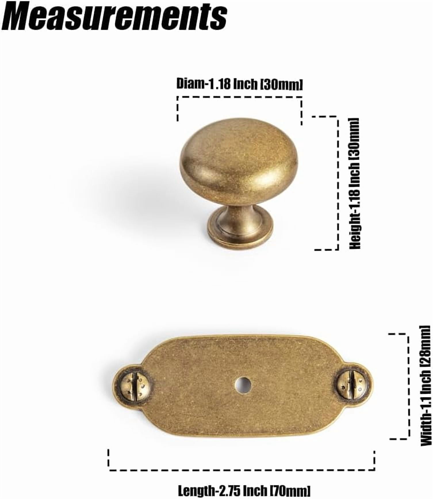 Antique Brass Zinc Alloy Cabinet Knob with Backplate - Single Hole Center Pull Hardware for Bedroom, Kitchen, 6 Pack（8611-G013）