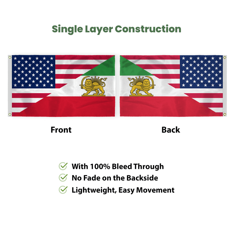 AGAS Iran USA Friendship Flag 3 x 5 ft Printed Single Sided 200D Nylon with Grommets