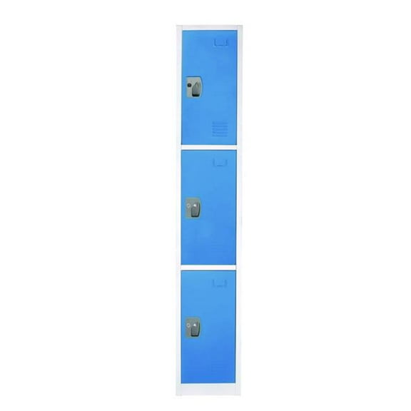 AdirOffice ALHI629203BLU Steel Storage Locker, 3 Compartment, 12 x 12 x 72 in., Blue