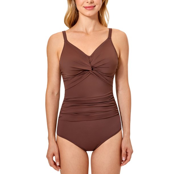 DELIMIRA Women's Ruched One Piece Swimsuit Tummy Control Modest Swimwear Bra Sizes