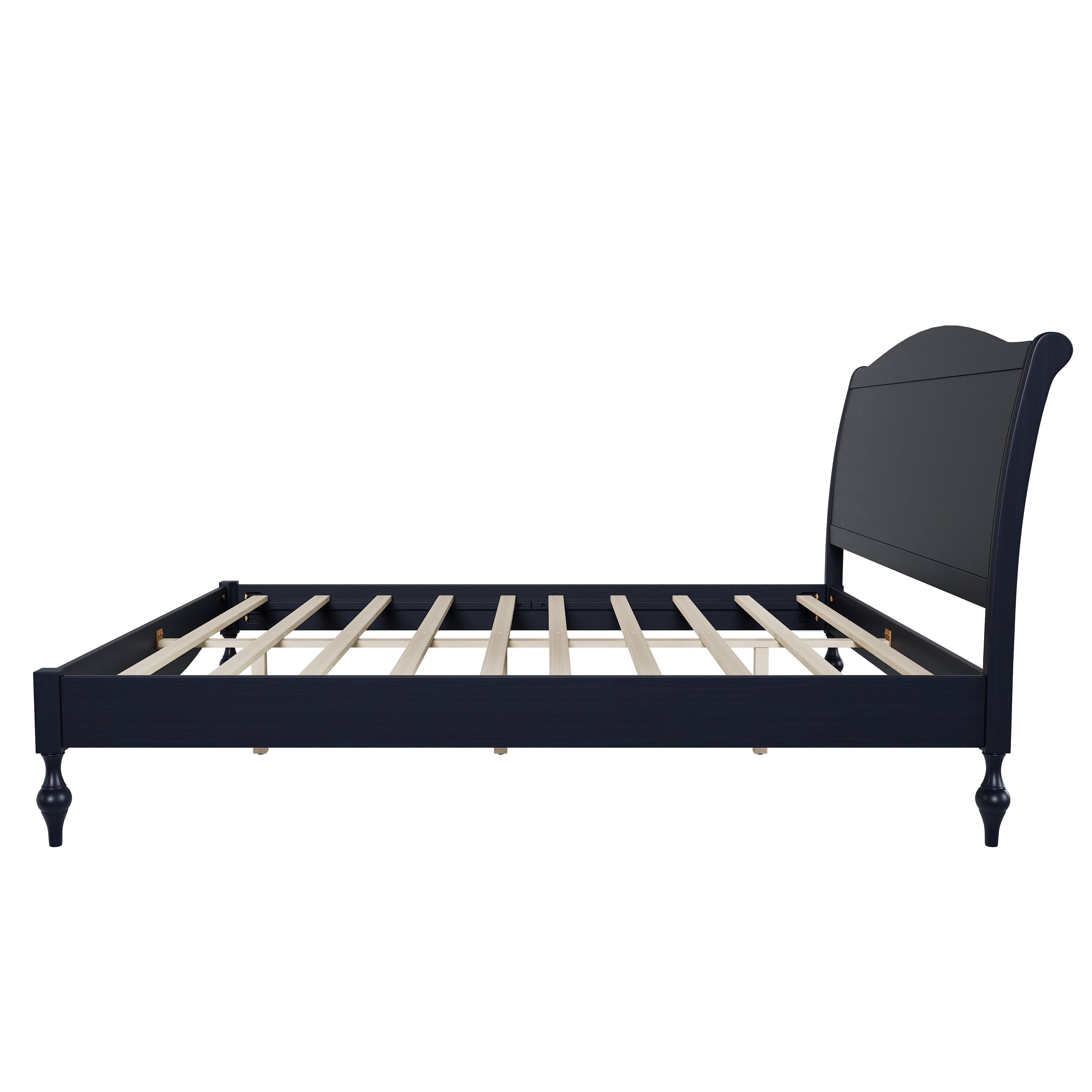 Euroco Wood Queen Size Platform Bed with Traditional Arched Headboard, Vintage Bed Frame, No Box Spring Needed, Black