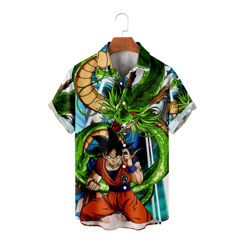 Casual Button down Hawaiian shirt Short sleeve for Men Dragon Ball Goku ...