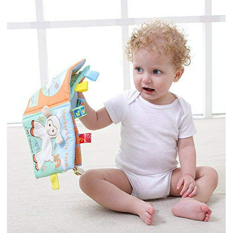 Activity Fabric Soft Baby Cloth Books Crinkle Squeak Sound Sensory Interactive Educational Toys for Infants Toddlers Kids - 4 Packs Set