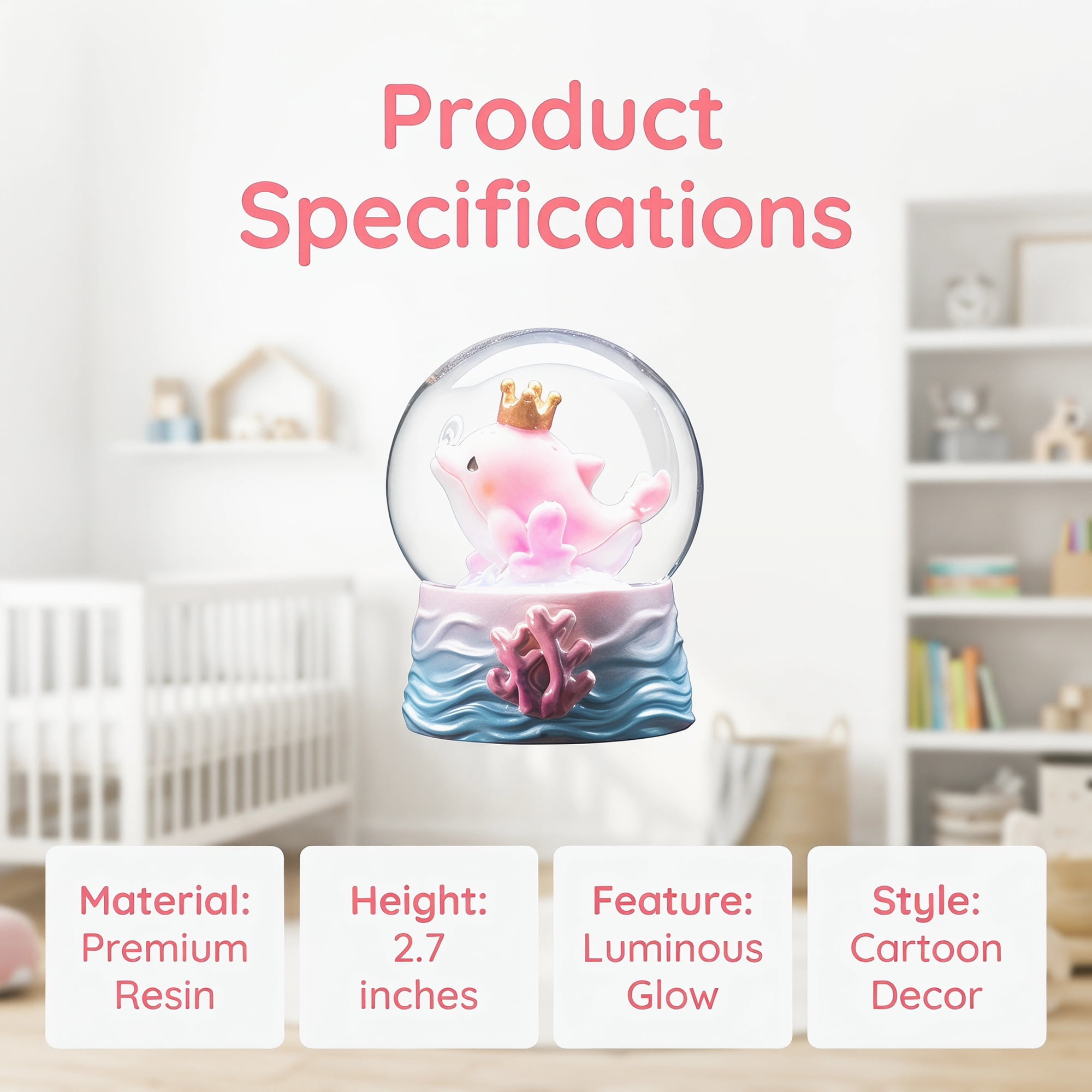Unique Bargains Cartoon Light Up Crystal Ball Mini Resin Figurine Snow Globe Pink Style D