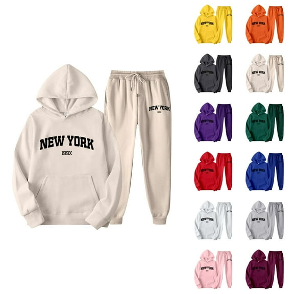 New York Track Suits for Women Set Graphic Hoodie and Jogger Sweatpants 2 Piece Matching Sweatsuit Travel Lounge Set