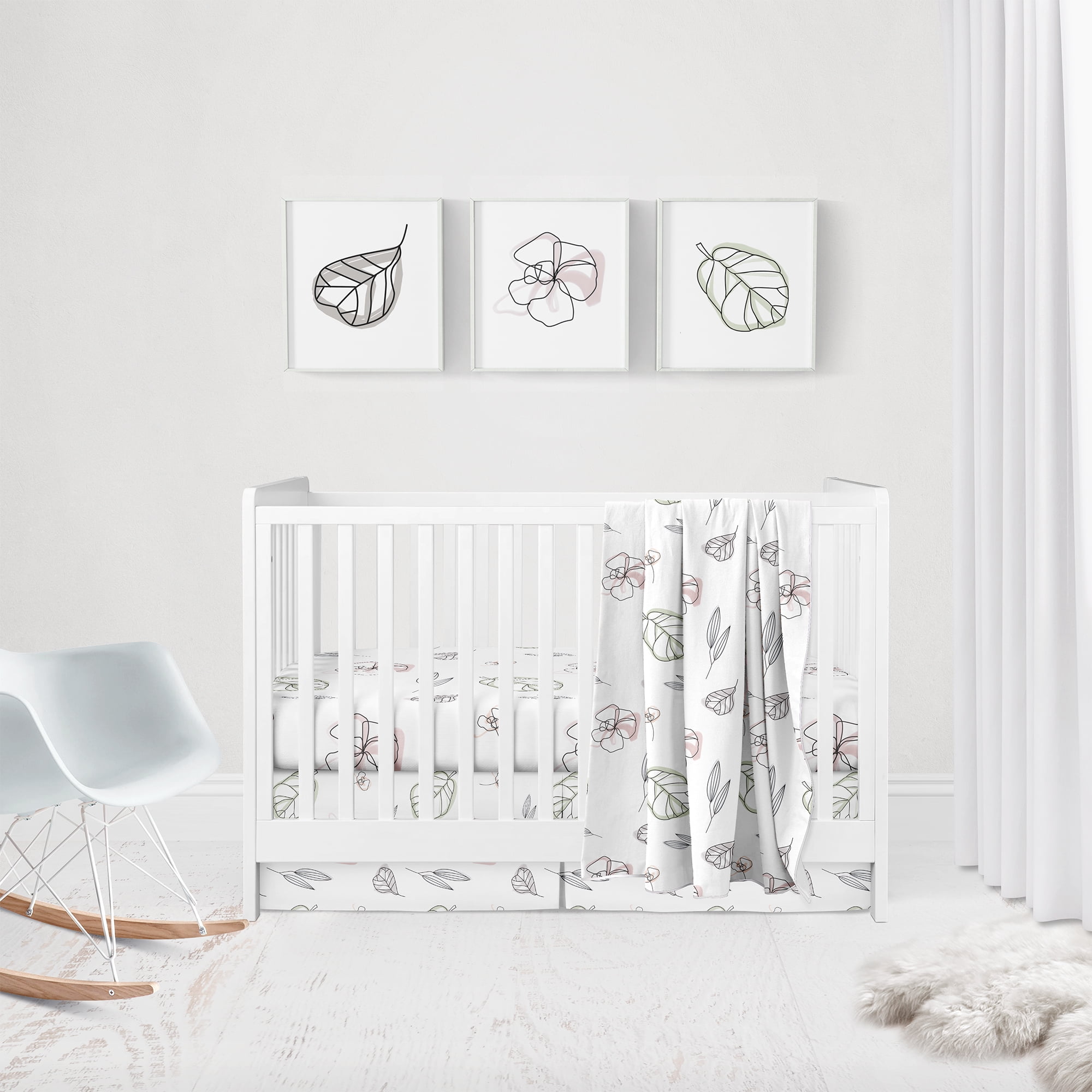 Abstract Floral Design Goumikids 3 Piece Framed Artwork Decor Baby Nursery Toddler Bedroom Unique Wall Art Set 