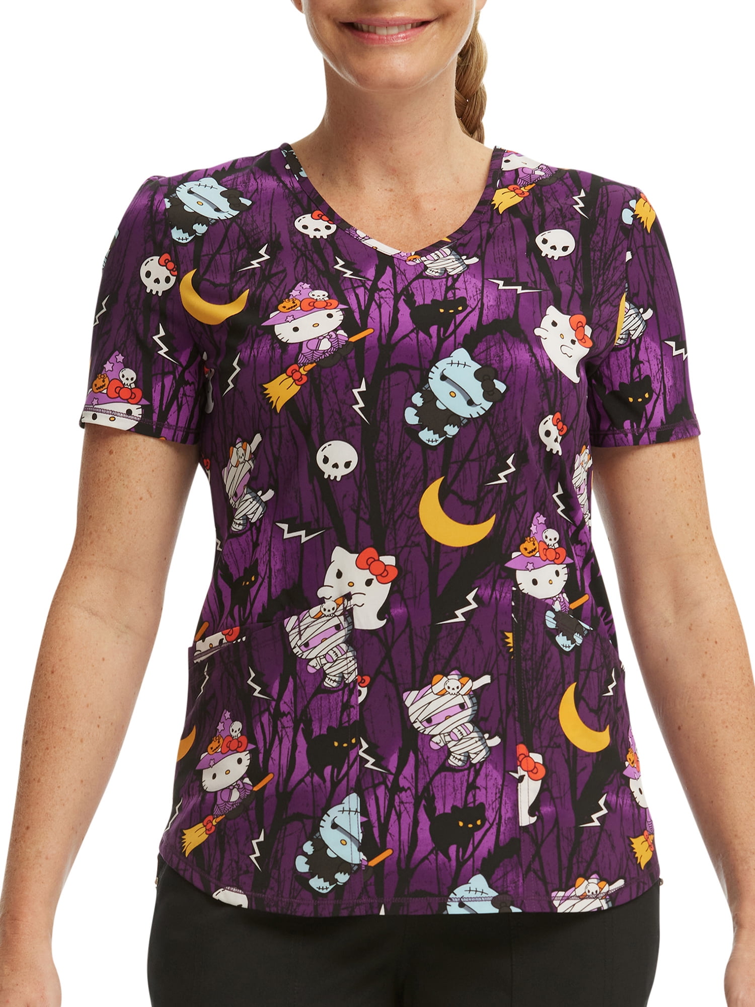 Scrubstar Women's Sanrio Hello Kitty Night Forest VNeck Print Scrub