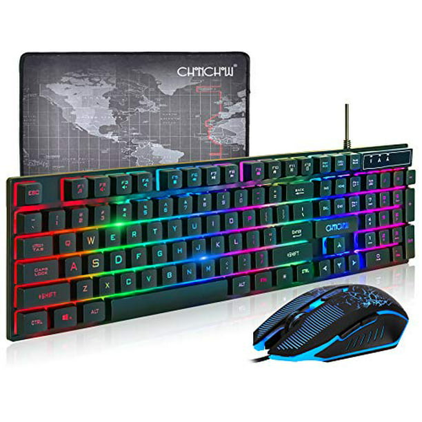 Chonchow (Upgrade Version) Chonchow Led Backlit Gaming Keyboard And Mouse  Combo Usb Wired Rainbow Gaming Keyboard Mechanical Feeling For Ps4 Pc 