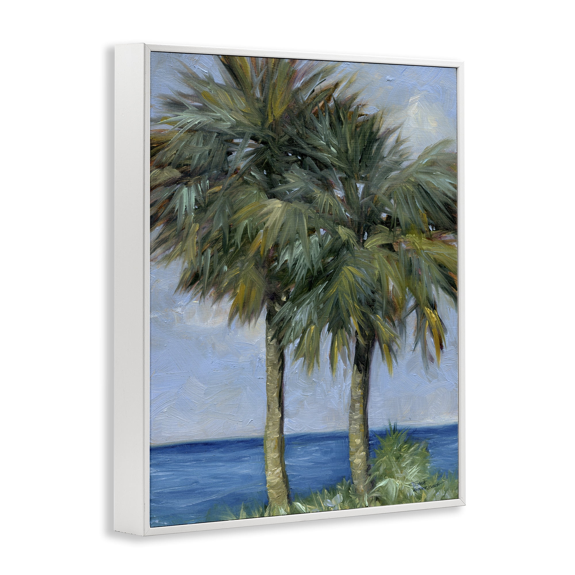 Stupell Industries Full Brushed Palms Landscape Painting White Framed Art Print Wall Art, 16 x 20