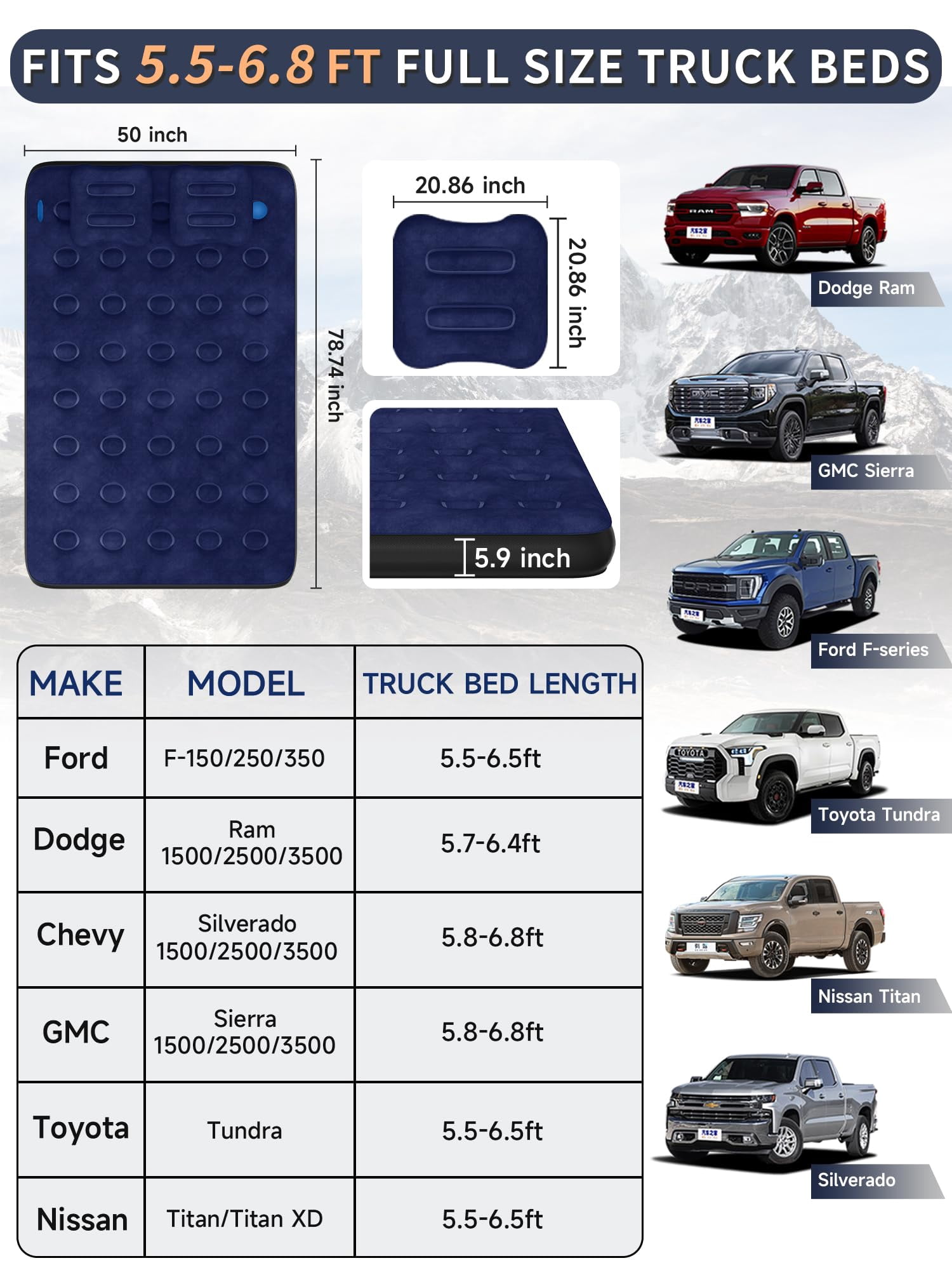 Air Mattress for Car Camping, Leakproof & Quick Inflation Sleeping Airbed with Electric Pump, Fits Most Compact, Mid-Size & Full-Size SUV Trunks for Road Trip Travel