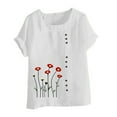 thumbnail image 5 of Feancey Linen Short Sleeve Tops for Women Plus Size Casual Boho Printed T-Shirts Loose Fit Crewneck Tees Ladies Vintage Peasant Blouse White 5XL, 5 of 5