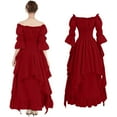 thumbnail image 5 of Women's Fashion Long Sleeve,Women's Vintage Solid Color Lace Collar 3/4 Sleeve Cos Dress Red, 5 of 7