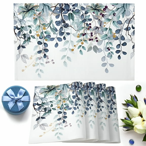 ACDANC Elegant Leaf Spring Plant Placemats Set of 6 Washable Table Mats for Kitchen Dining Table,Heat-Resistant Cotton Linen Place Mats for Indoor Outdoor Parties Holiday Decoration,Watercolor Art