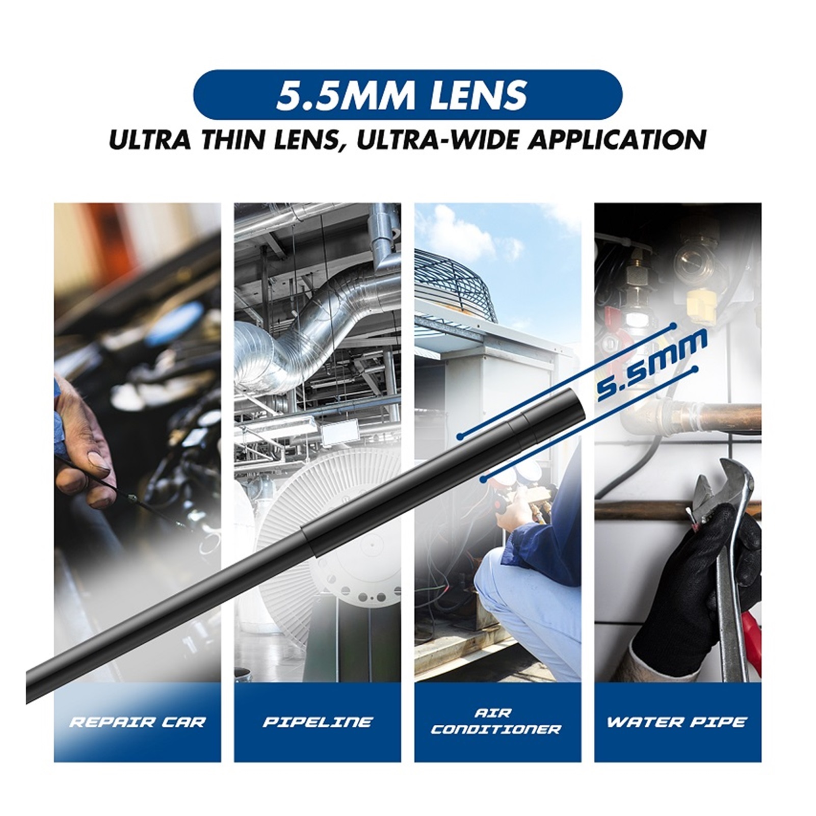 F220 WIFI Endoscope 5.5mm Lens HD1080P IP67 Waterproof Endoscopy 6 LEDs 2600 MAh Inspection Borescope Camera ,Various Applicable