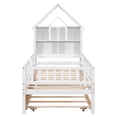 thumbnail image 4 of Bellemave Twin Size Platform Bed with Trundle, Wooden Bed with House-Shaped Headboard and Fence Guardrails for Twin Bed Frame with Bookcase Headboard for Kids,Boys, Girls (White), 4 of 17