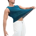 thumbnail image 4 of Fengqque Men's Sequin Tank Top Sparkly Metallic Sleeveless T Shirt Fitness Workout Summer Slim Fit Party Top Sky Blue S(S), 4 of 5