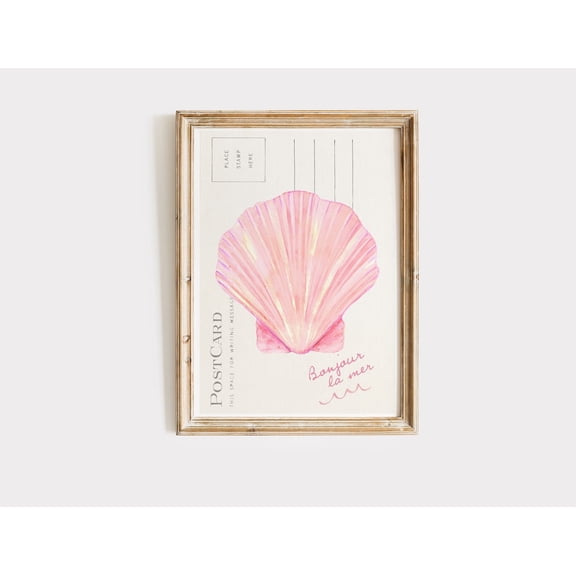 Coastal Seashell Pink Wall Art Beach Preppy Girls Dorm Decor, Unframed Paper Poster 8x10in
