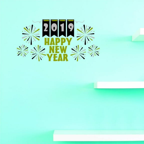Custom Decals 2019 Happy New Year Wall Art Size: 14 X 28 Inches Color: Multi