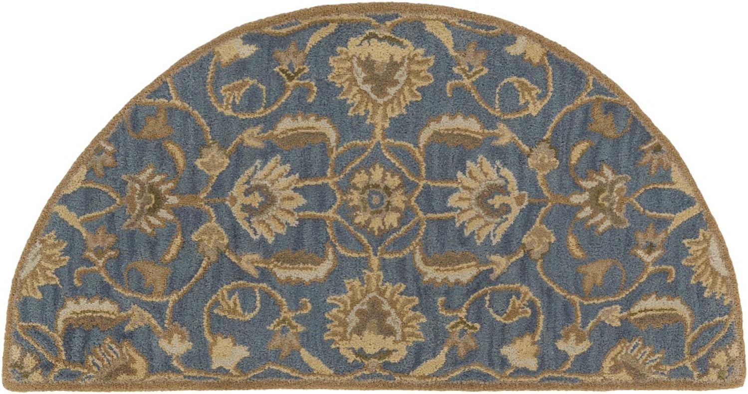 2' x 4' Blue and Brown Floral Pattern Semicircle Throw Rug