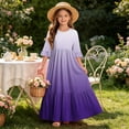 thumbnail image 7 of ITSAME Girls A-Line Maxi Dress Flowy Ruffle 3/4 Sleeve Round Neck Gradient Print Summer Fashion Casual Dress Purple Size 8, 7 of 7