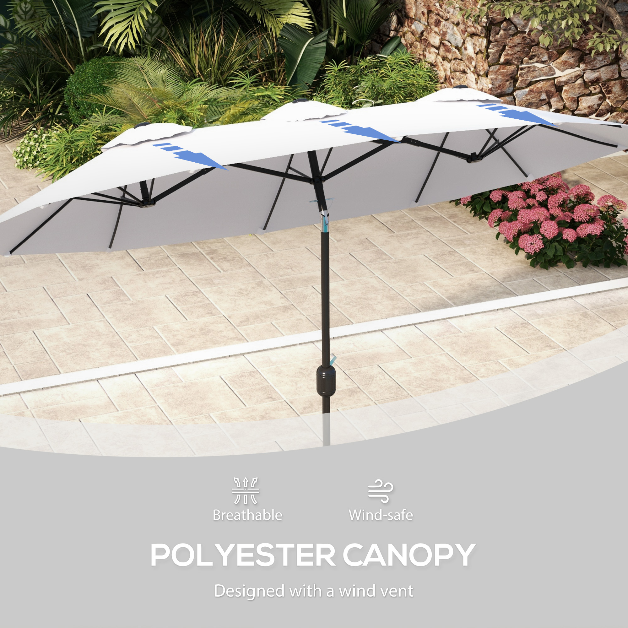Outsunny 9.5' Double-sided Patio Umbrella Tilt Outdoor Umbrella, White
