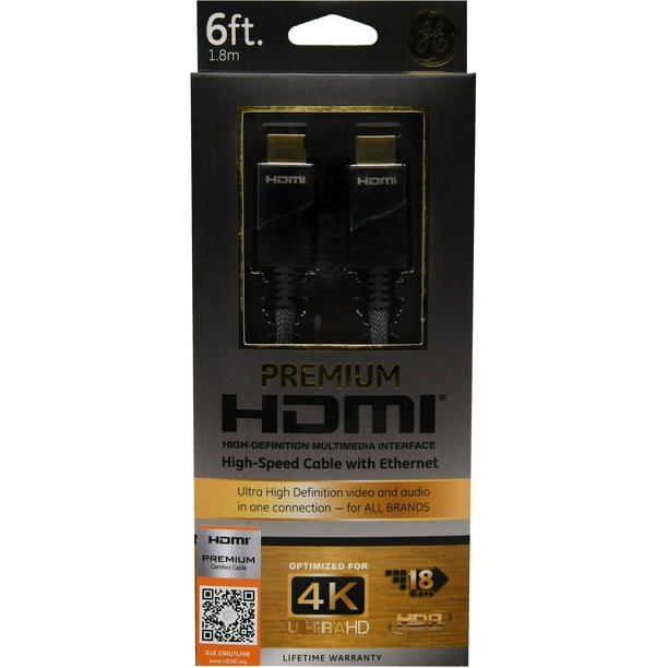 GE 6 Foot Premium HDMI Cable, Full HD, 18 Gbps Data Transfer, 35532