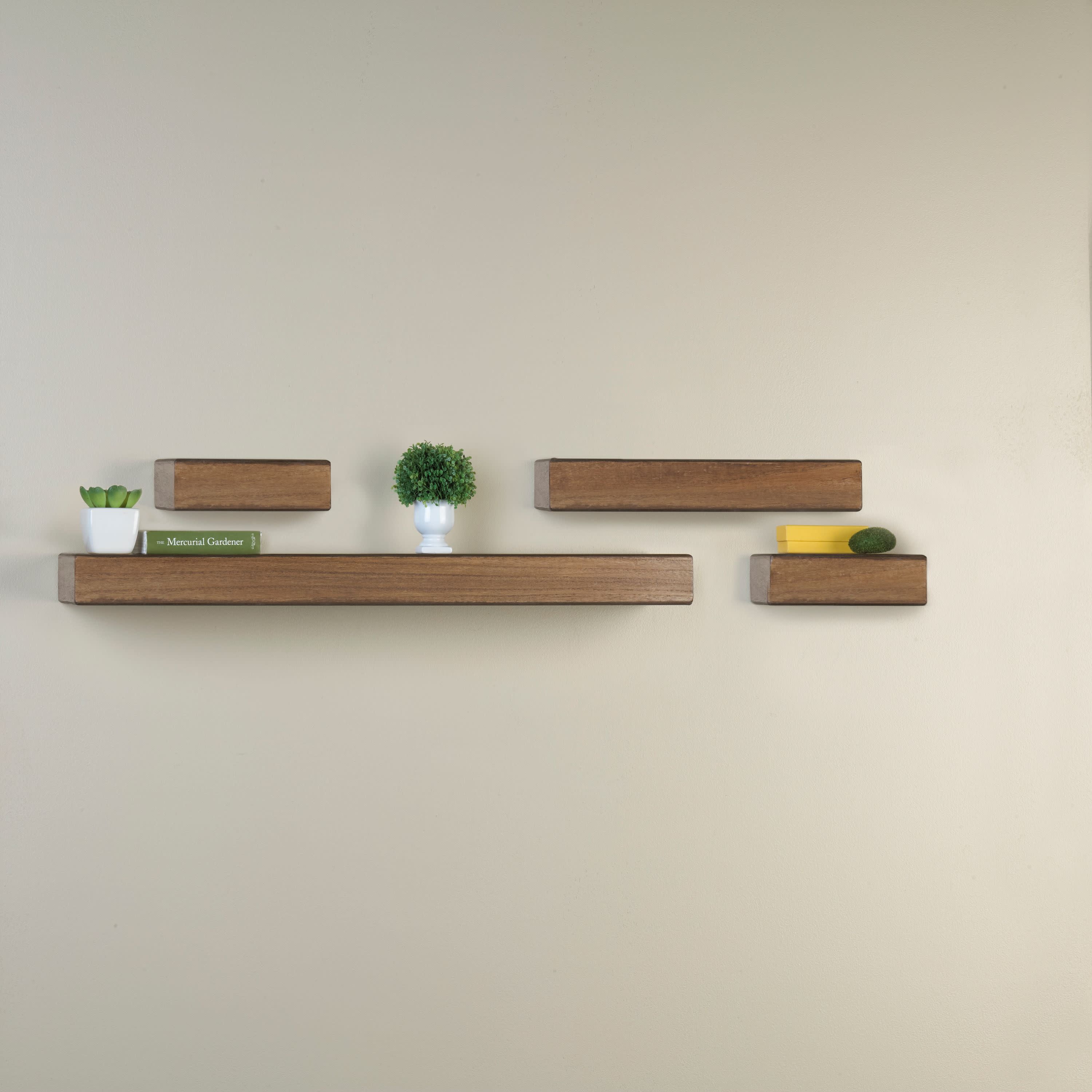 Melannco Chunky Ledges Shelves, Set of 4, Brown Veneer