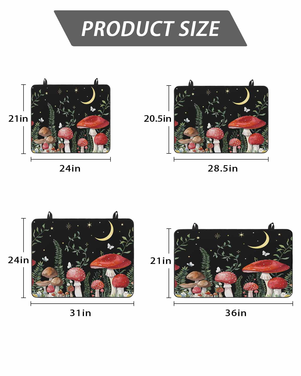 Stove Top Covers for Electric Stove, Mushrooms Black Glass Stovetop Cover Protector, Botanical Leaf Butterflies Country Moon Induction Cooktop Protector Oven Mat for Kitchen Countertop 24"x21"