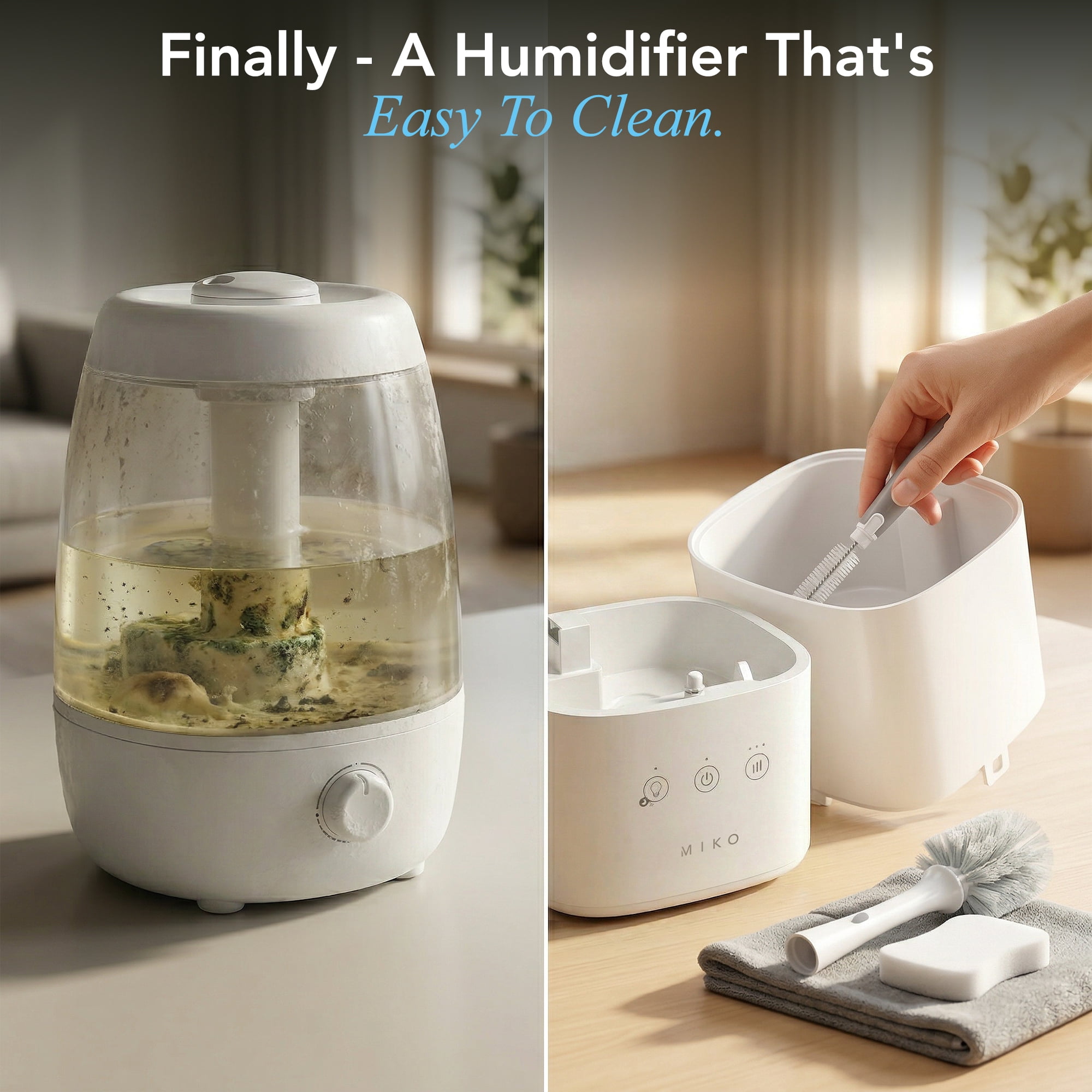 MIKO Breeze Smart Cool Mist Humidifier For Home, 3L Top-Fill, Ultra-Quiet, Essential Oil Diffuser, Easy Clean, Rapid Humidity Increase Breeze
