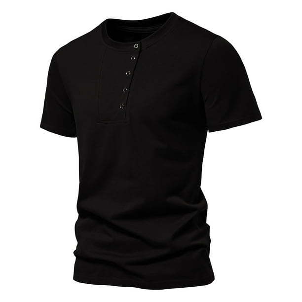 Playera Elvqul de Caballero Negro Economicas Algodón Manga Corta Liso Cuello Redondo