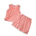 thumbnail image 4 of Plebaso Baby Girls Boys Pajamas Sets Solid Color Sleeveless T Shirt Pants Breathable Two-Piece Set Kids Clothes, 4 of 5
