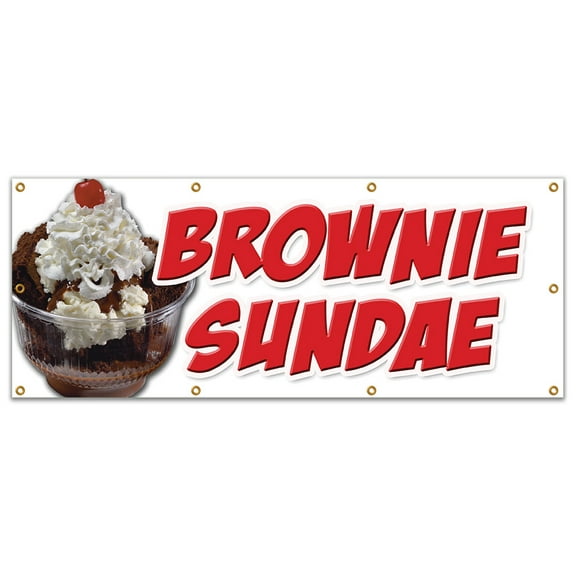 36"x96" BROWNIE SUNDAE BANNER SIGN ice cream dessert whipped cream cherry