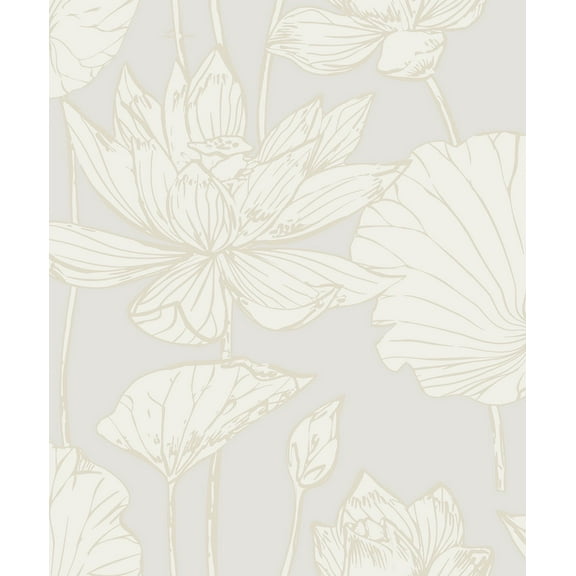 NextWall Pearl Lotus Garden Floral Peel and Stick Wallpaper - 20.9 in. W x 18 ft. L Roll