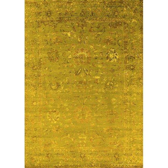 Ahgly Company Machine Washable Indoor Rectangle Oriental Yellow Industrial Area Rugs, 6' x 9'