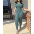 thumbnail image 3 of Two Piece Sets for Women Summer Casual Jogger Workout Outfits Fitted Crew Neck T-shirt High Waist Legging Sets Green S, 3 of 5