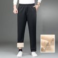 thumbnail image 2 of comerut Fall Winter Men Pants Straight Loose Wide Leg Elastic Mid Waist Thick Plush Warm Solid Color Pockets Plus Size Mid-aged Men Father Sweatpants, 2 of 7