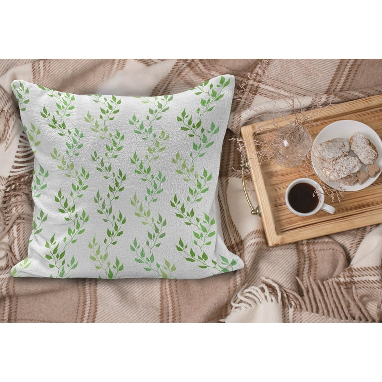 Olive Velvet Leaves Square Throw Pillow