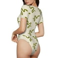 thumbnail image 3 of KLL Women 's Crew Neck Bodysuit Jumpsuits Green Snake Print Short onesies Stretch T Shirts, 3 of 7