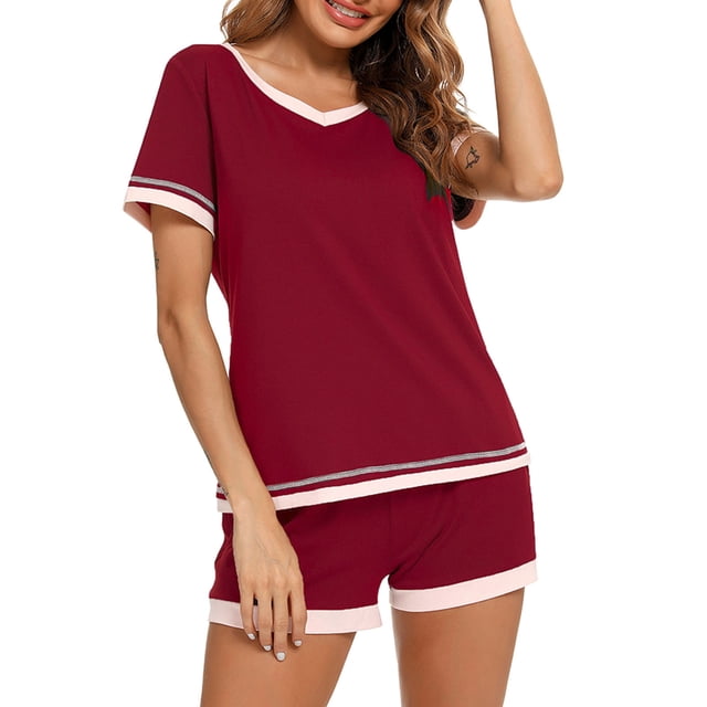 KIHOUT Womens Pajamas Summer Short Sleeve Shorts Suit Home Clothes Two-piece Set